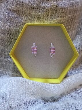 Bomb Party -Unicorn- Sterling Silver Pink Sapphire Baguette Drop Earrings